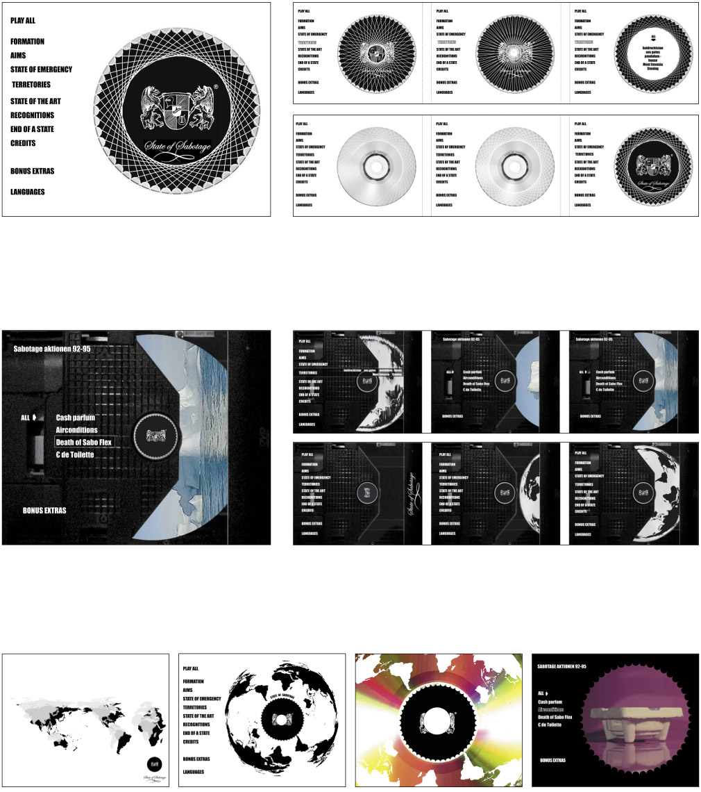 Erika Artaker State of Sabotage dvd menu, interface design – proposals